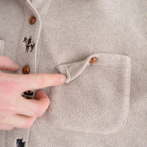 Vintage Point  Zero Tan Fleece Button Up Sweater Size Small - Picture 13 of 14